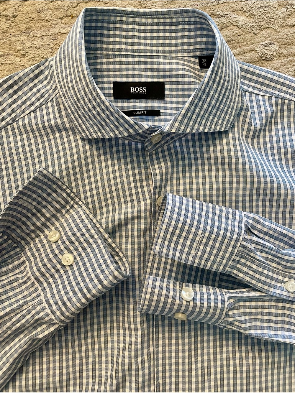 Hugo Boss - all cotton Gingham pattern shirt Size 38 (15”neck)